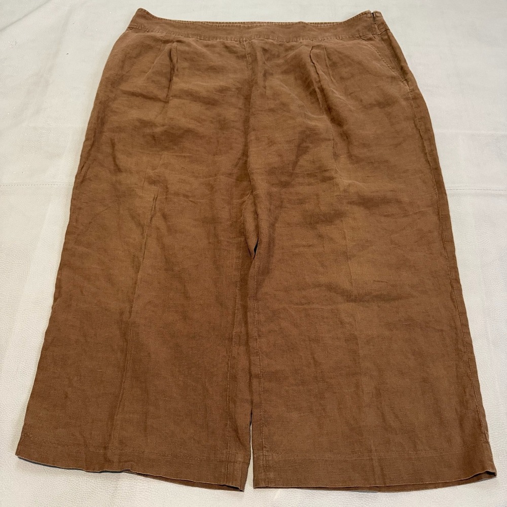 J. Jill Brown Linen Wide Crop Pant Genuine Fit Below Waist Low Rise Lagenlook-20